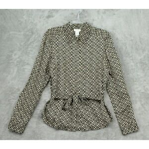 Vintage Liz Claiborne Blouse Womens 14 Silk Abstract Belted Office Career City